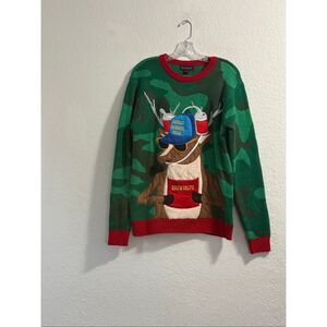 Blizzard Bay Sweater Ugly Christmas Brewdolph Men Small Green Camo Beer Pouch